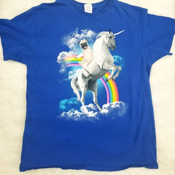delta apparel Tops - Pug on Unicorn T shirt